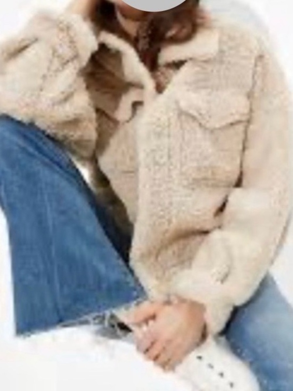 American Eagle  Ladies cream Sherpa Truckers Teddy bear jacket Sz M